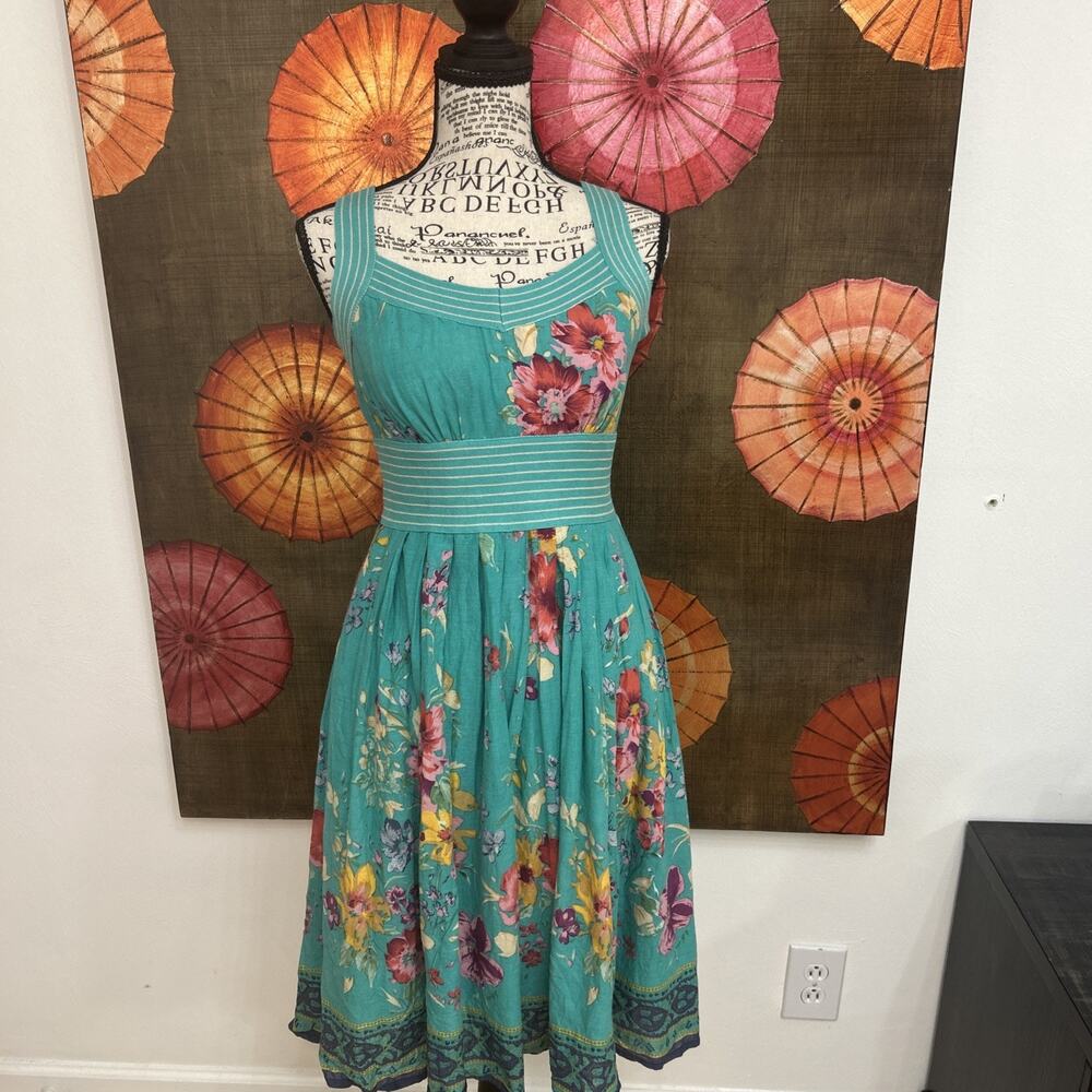 Teal Floral Sleeveless Fit-and-Flare Dress